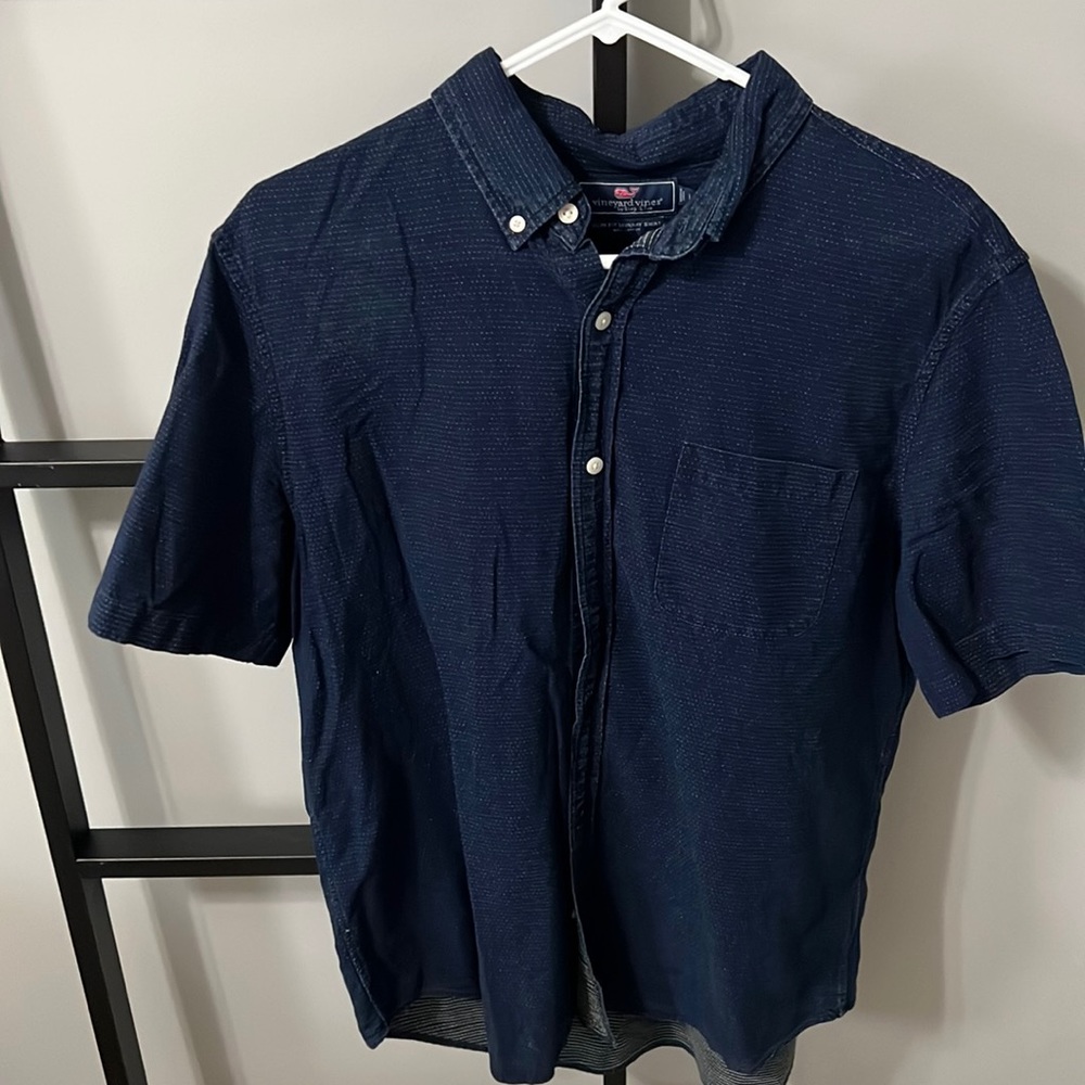 Vineyard Vines Navy Microdot short sleeve button up